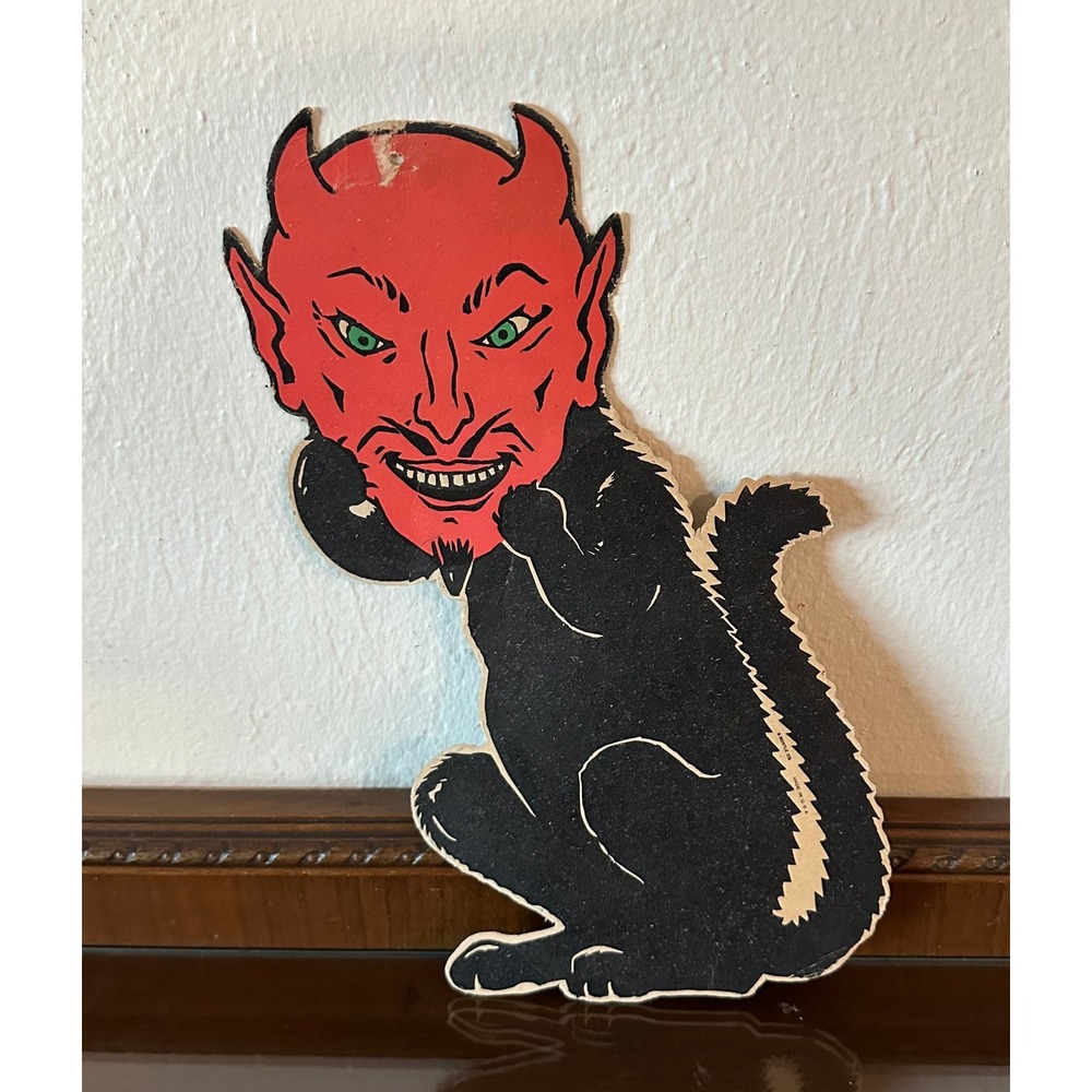 Beistle Halloween Single Sided Die Cut Black Cat Red Devil Mask Decoration
